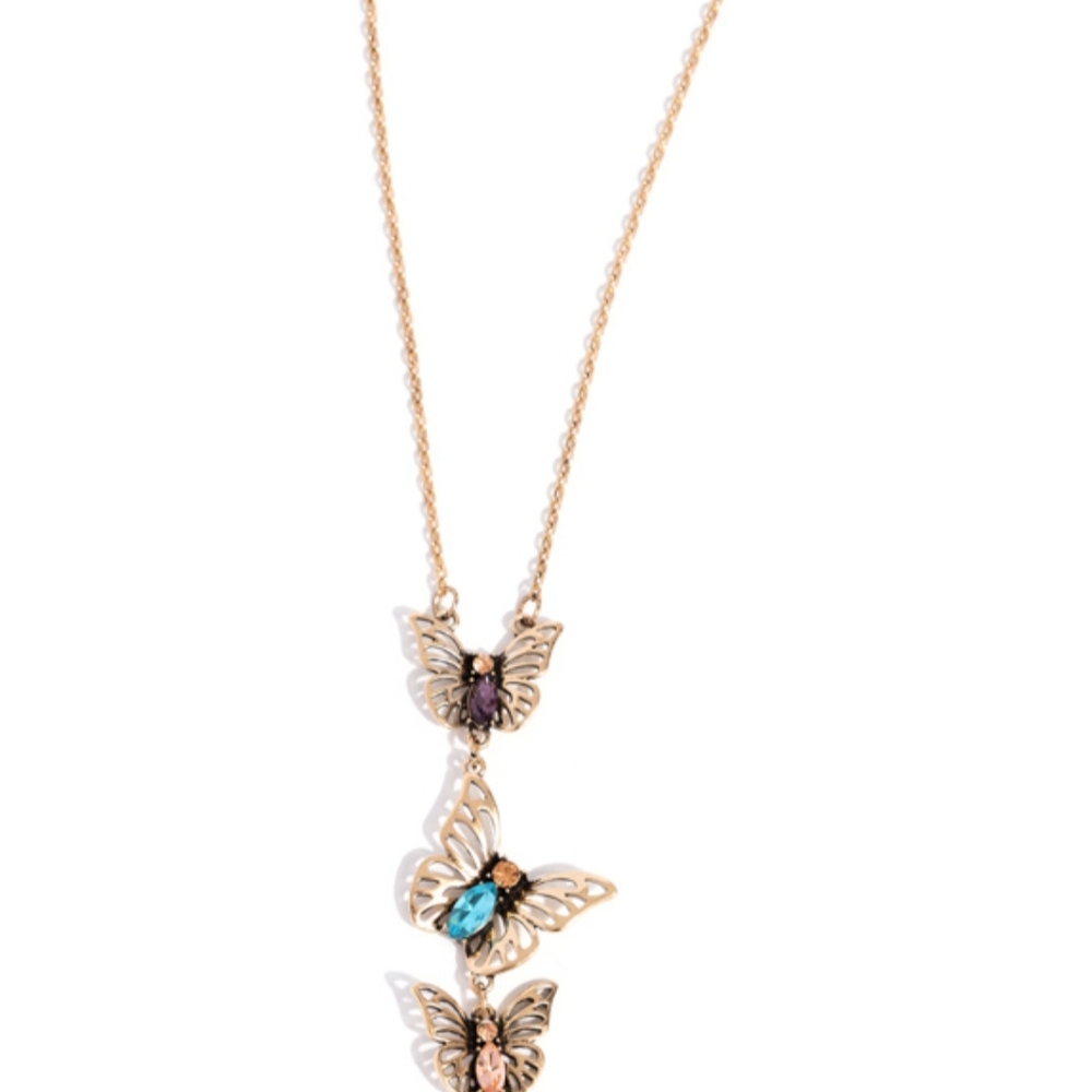 Paparazzi Gold Butterfly Necklace with Purple and Blue Accents